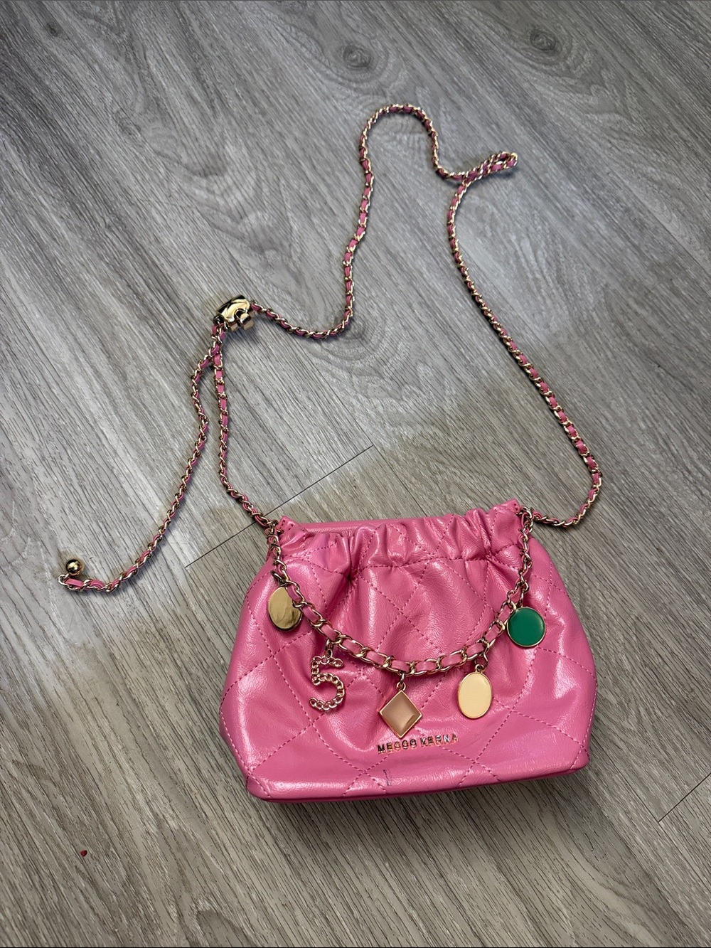 Pink Quilted Charm Crossbody Bag